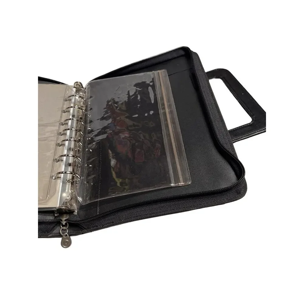 Franklin Covey Black Croc Embossed 7 Ring Organizer Planner w/ Handles Zipper